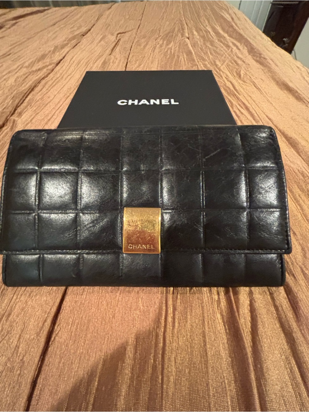 CHANEL Authentic Black Quilted Leather Wallet